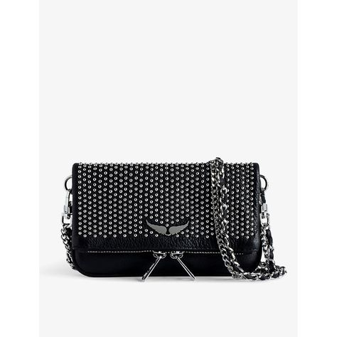 Find ZADIG&VOLTAIRE Rock Nano Studded Leather Clutch Bag 1 Size on Editorialist. | Zadig&Voltaire leather clutch bag100% cow leatherExposed zip and concealed magnetic fasteningRectangle shape, detachable leather and chain strap, studded hardware, wings charm at front, flap front, one external zip pocket at back, one main compartment, internal slip pocket, silver-toned hardware, fully linedDimensions: Height 9cm, width 17.5cmChain drop 23-61cmSpecialist leather clean Leather Clutch Bag, Leather Clutch Bags, Leather Cleaning, Studded Leather, Zadig And Voltaire, Rectangle Shape, Leather Clutch, Chain Strap, Cow Leather