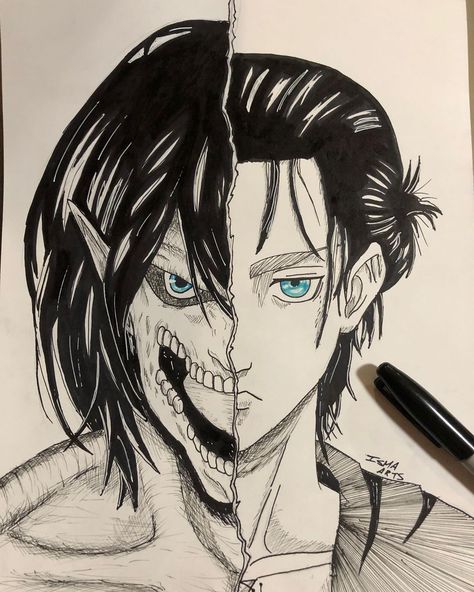 @isma_arts.03 posted on Instagram: “Eren titan🎨👀 #atackontitan #drawinganime #anime #monday #artistsoninstagram #sharpiedrawing” • May 3, 2021 at 9:42pm UTC Attack On Titan Tattoo, Naruto Sketch, Titans Anime, Attack On Titan Eren, Attack On Titan Fanart, Sailor Venus, Team Rocket, Attack On Titan Levi, Attack On Titan Art