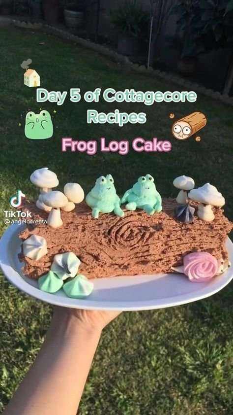 cottagecore frog log cake [Video] | Baking recipes, Kawaii cooking, Frog cakes Cottagecore Baking, Cottagecore Recipes, Cottagecore Food, Cottagecore Frog, Frog Cake, Cake Video, Log Cake, Kawaii Cooking, Tasty Baking