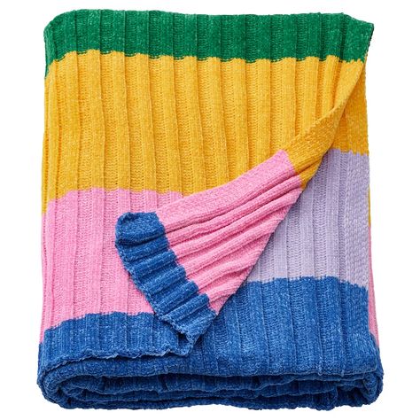 FJÄLLTRIFT Throw, multicolor, 51x67" - IKEA Fun Blanket, Granny Square Projects, Striped Blanket, Colorful Blanket, Chenille Throw, Cozy Throws, Knitted Throws, Dorm Room Decor, Floor Cushions