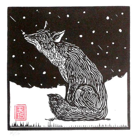 Lino Print Fox, Fox Lino Print, Winter Lino Print, Fox Lino, Fox Linocut, Linocut Printmaking, Lino Art, Lino Cut, Linocut Art