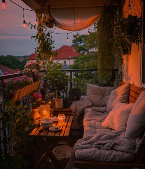 Cozy Balcony Aesthetic, Sunset Balcony, Chill Apartment, Dream Apartment Decor, Future Apartment Decor, Apartment Aesthetic, Apartment Balcony Decorating, Apartment Balcony, House Apartment