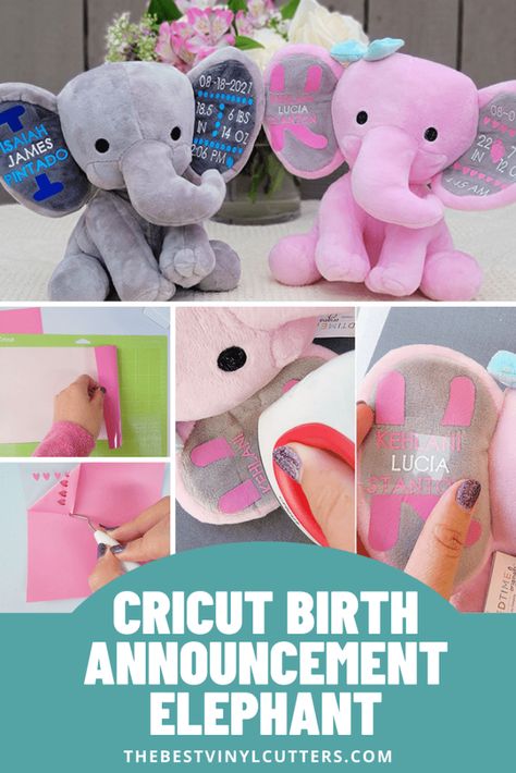 Diy Birth Announcement, Beginner Cricut, Elephant Birth, Cricut Iron On Vinyl, Baby Decals, Stuffed Elephant, Htv Projects, Baby Diy Projects, Idee Cricut