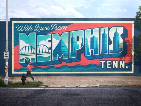 With Love From Memphis by Allie Mounce Billboard Layout, City Murals, City Mural, Mural Cafe, Trick Art, Downtown Memphis, Mural 3d, Street Mural, Urban Street Art