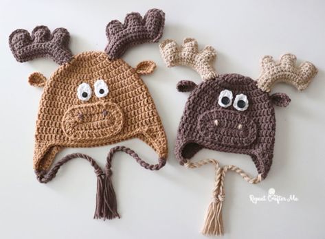 CROCHET MOOSE HAT FREE PATTERN  Repeat Crafter Me Moose Hat, Bernat Super Value Yarn, Crochet Moose, Crochet Pour Halloween, Plaid Moose, Reindeer Hat, Crochet Deer, Repeat Crafter Me, Crochet Snowman