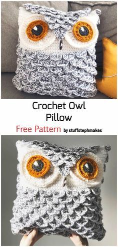 Crochet Owl Pillows, Diy Crochet Hat, Diy Crochet Gifts, Crochet Gift Ideas, Crochet Pillow Patterns Free, Owl Crochet Patterns, Crochet Cushion, Owl Pillow, Crochet Pillow Pattern