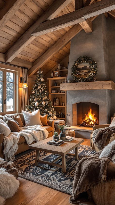 Small Cabin Interior Ideas Cabin Decor Themes, Alpine Chalet Swiss Alps Interior Design, Cottage Mountain Interior, Cabin Inside Aesthetic, Cozy Cabin Design, Cozy Chalet Interior, Cabin Apartment Aesthetic, Cozy Cottage In The Woods Interiors, Swiss Ski Chalet Interiors