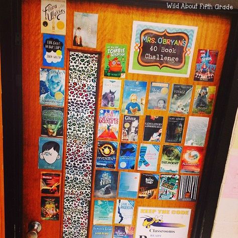 40 Book Challenge Bulletin Board, Teacher Displays, 40 Book Challenge, Literacy Classroom, Book Whisperer, Classroom Libraries, Reading Incentives, Upper Elementary Reading, 5th Grade Classroom