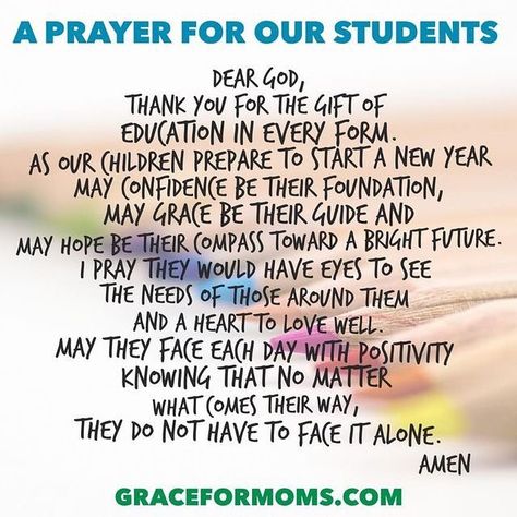 #FirstDayOfSchool #Prayer #iPray #DivineGreetings #HelloBeautiful #SpreadLove Prayers For Students, Prayer For Students, Back To School Prayer, Teacher Prayer, Prayer For My Children, School Prayer, Prayers For Children, Religious Education, Teacher Quotes