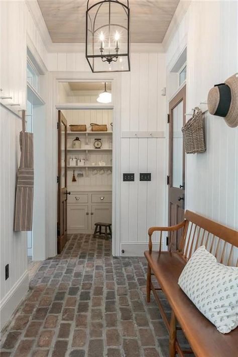 Mudroom Makeover - Shaker Style Ideas & Inspiration - Pine and Prospect Home Southern Home Decor, Mudroom Makeover, Dream Farmhouse, Interior Minimalista, Mud Rooms, Brick Flooring, Classic Kitchen, Farmhouse Interior, Laundry Mud Room