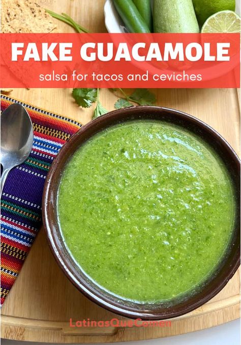 Fake Guacamole recipe from fresh Mexican zucchini, serrano, onion, garlic, and cilantro (or sans). Yep, it contains no avocado and tastes still great. Learn more about this fun taqueria favorite. A printer-friendly recipe card is available at the LatinasQueComen website with easy-to-follow steps, tips, and variations. Subscribe for more Free Recipes! Fake Guacamole, Homemade Groceries, Freeze Cilantro, Herbs For Inflammation, Herb Planting, Guacamole Sauce, Mexican Zucchini, Freeze Avocado, Plant Herbs