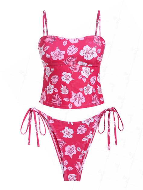 PRODUCT DESCRIPTIONEmbellishment:Tie Side,CinchedFeatures:Wire Free,Adjustable Shoulder Strap,Padded (Removable Pads),LinedMaterial:Polyester,SpandexNeckline:Spaghetti StrapsPattern Type:FloralSwimwear Category:Tankini SetFabric Stretch:High Stretch Bright Swimsuit, Random Products, Floral Swimwear, Neon Bikinis, Clothing Sketches, Floral Leaves, Fashion Cap, Vintage Swimsuits, Bow Decor