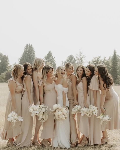 Tan Bridesmaids, Wedding Cricut, Beige Bridesmaids, Photography List, Taupe Wedding, Neutral Bridesmaid Dresses, Tan Wedding, 2025 Wedding, Champagne Bridesmaid Dresses