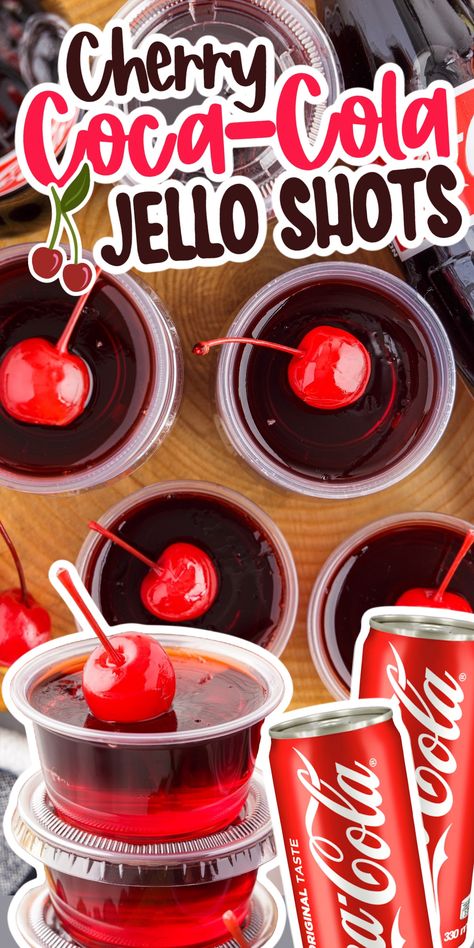 Cherry Coke Jello Shots, Cherry Coke Jello, Coke Jello, Cherry Jello Shots, Rum Jello Shots, Kick Off Football, Shots Alcohol Recipes, Jello Pudding Shots, Jelly Shots