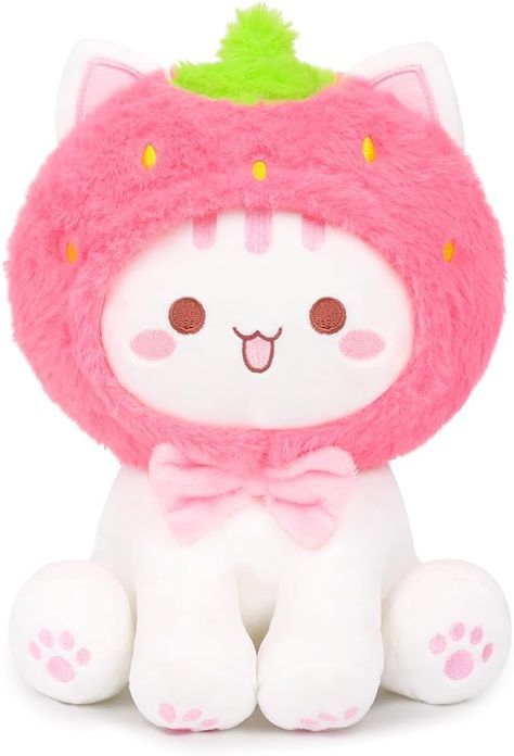 Amazon.com: Mikchocho Cute Strawberry Cat Plush Toy 10" Kawaii Kitten Stuffed Animal, Cat Strawberry Plushie Pillow Gift for Kids : Toys & Games Strawberry Cat Plush, Cute Cat Plushies, Sheep Plushies, Cute Stuffed Animals Aesthetic, Cute Toys Kawaii, Cute Accessories Kawaii, Strawberry Plushie, Creepy Plushies, Pink Plushie