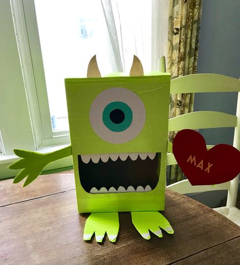 Lorax Valentine Boxes, Monsters Inc Valentine Box Ideas, Monster Valentines Boxes For Boys, Monster Boxes Ideas For Halloween, Monster Valentines Boxes, Box Monster, Kids Valentine Boxes, Valentine Card Box, Monster Decorations