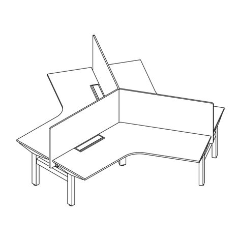 A line drawing – Ratio – 120-Degree Workstation – Cluster of 3 Office Table Dimensions, Furniture Details Drawing, Offices Interior, Workstation Table, Workstations Design, Single Desk, A Line Drawing, Interior Design Colleges, Office Moving