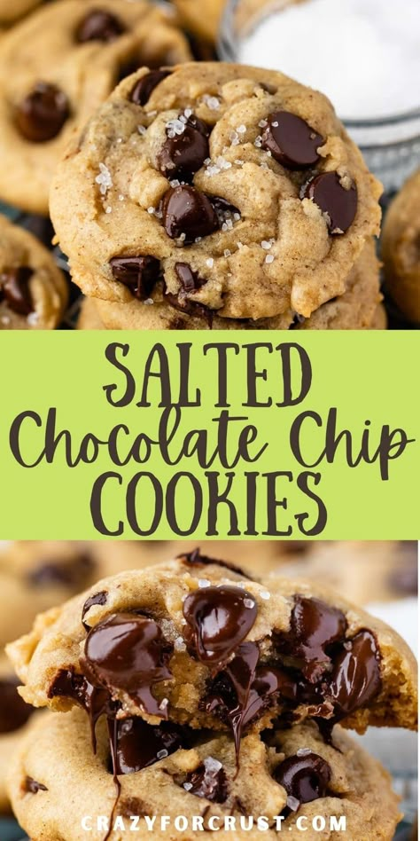 Salted Chocolate Chip Cookies combine sweet and salty for the ultimate chocolate chip cookie recipe! Thick Chewy Chocolate Chip Cookies, Chocolate Chip Cookies Thick, The Chunky Chef, Chunky Chef, Salted Chocolate Chip Cookies, Salted Chocolate, Chewy Chocolate Chip Cookies, Chewy Chocolate Chip, Best Chocolate Chip Cookie