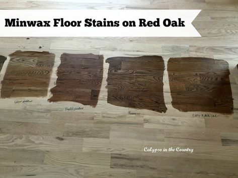 Minwax Floor Stains on red oak - Special Walnut, English Chestnut, Provincial and Early American Floor Stains On Red Oak, Stains On Red Oak, Stain On Red Oak, Oak Floor Stains, Floor Stain Colors, Wood Floor Stain Colors, Walnut Wood Floors, Red Oak Hardwood Floors, Red Oak Stain