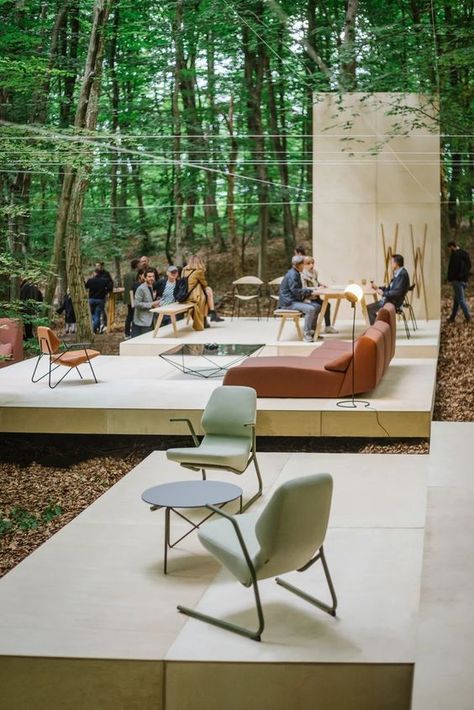 Forest Pavilion, Forest Architecture, Architecture Events, Sofa Layout, Milan Furniture, Pavilion Design, Furniture Manufacturing, Cafe House, Outdoor Office