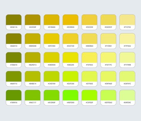 Vector yellow and green color palette wi... | Premium Vector #Freepik #vector Yellow Green Pallete, Yellow Green Palette, Green Yellow Color Palette, Yellow And Green Color Palette, Hex Color, Green Color Palette, Hex Color Palette, Yellowish Green, Green Palette