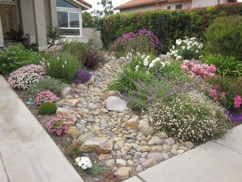 Rock Yard Landscaping | no grass front yard ideas | Bountiful Backyard | supergirlgardenz.comsupergirlgardenz.com Permaculture Swales, Rock Yard, Lawn Alternatives, Drought Tolerant Landscape, Front Yard Design, Front Yard Garden Design, Montessori Preschool, Rock Garden Landscaping, Front Lawn