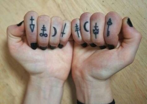 Satan tattoes Alchemy Tattoo, Pagan Tattoo, Cute Finger Tattoos, Small Finger Tattoos, Knuckle Tattoos, Finger Tats, Finger Tattoo Designs, Handpoke Tattoo, Small Hand Tattoos