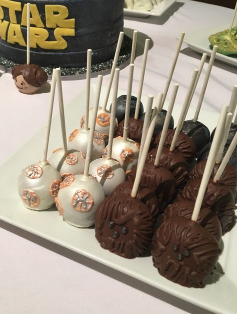 Nicole's Sugary Sweet Boutique and Christy's Cakes        Star Wars Cake and pops!    https://www.facebook.com/nicolesugarysweetboutique/#hsv #nicolesugarysweetboutique #cakepops #starwars #deathstar #starwarscake#starwarscakepops #groomscake #wedding Star Wars Cakepops, Starwars Cakepops, Star Wars Baby Shower Cake, Star Wars Movie Night, Star Wars Cake Pops, Star Wars Theme Birthday, Star Wars Wedding Cake, Wedding Shower Cakes, Star Wars Baby Shower