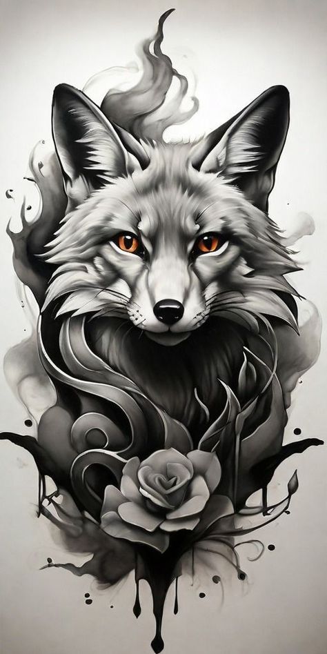 Fox And Wolf Tattoo, Word Tattoo Ideas, Dragon Tattoo Ideas, Fox Tattoo Design, Bear Tattoo Designs, Animal Tattoo Ideas, Cobra Art, Armband Tattoos, Word Tattoo