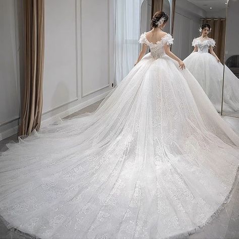 Beautiful Luxurious Long Tail Wedding Dress, New Never Worn, Size S/M/L With Adjustable Belt On The Back Wedding Gown With Long Train, Luxury Long Train Wedding Dress For Bride, Luxury Wedding Gown With Long Train, Luxury White Dress With Long Train, Extremely Long Wedding Veils, Luxury Wedding Night Dress With Long Train, Long Tail Wedding Dress, Tail Wedding Dress, Luxurious Wedding Dress