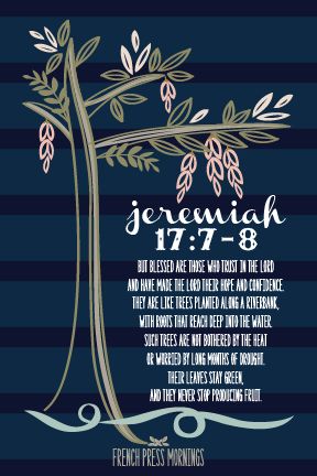 Encouraging Wednesdays … Jeremiah 17:7-8 » Hello Joy! co French Press Mornings, Blessed Are Those, Trust In The Lord, Into The Water, Favorite Bible Verses, French Press, Bible Scriptures, Bible Journaling, Word Of God