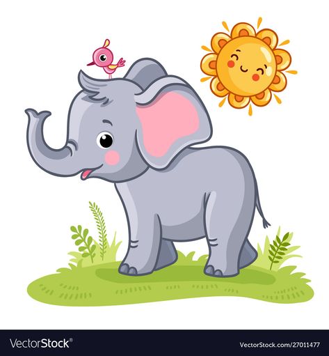 Cute Elephant Cartoon, Sunny Meadow, Elephant Clip Art, Cute Elephant, Cute Fox, Art Drawings For Kids, Animal Clipart, Cartoon Clip Art, Cartoon Style