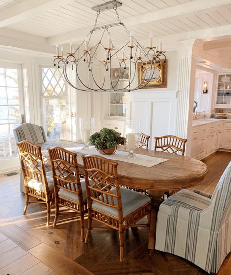 Cottage Dining Room Lighting, Heather Strommen, Sweet Shady Lane, Cottage Dining Room, Bamboo Chairs, Cottage Dining, Cottage Dining Rooms, Fall Morning, Southern Home