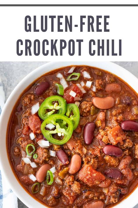 Easy Gluten Free Chili Recipe, Chili Recipe Gluten Free, Chilli Recipe Crockpot, Gluten Free Crockpot, Gluten Free Chili Recipe, Crockpot Chili Recipe, Gluten Free Crock Pot Recipes, Gluten Free Soup Recipes Glutenfree, Gluten Free Turkey