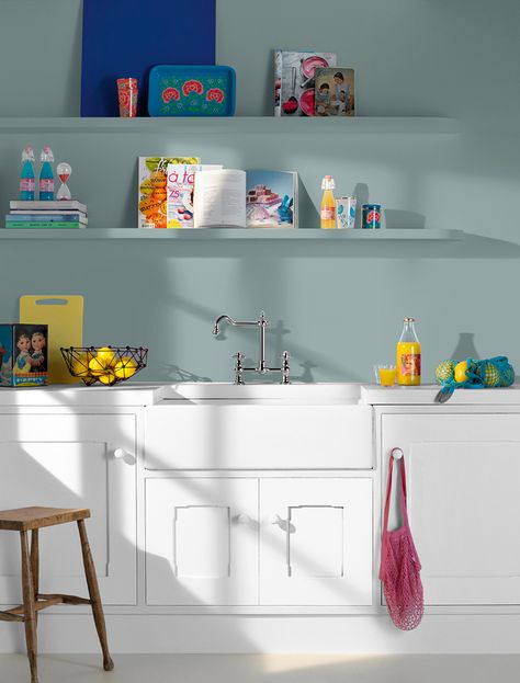 Simply Duck Egg - Matt - Kitchen | Crown Paints Duck Egg Blue Kitchen Walls, Duck Egg Kitchen, Duck Egg Blue Wall, Duck Egg Blue Kitchen, Kitchen Marble Top, Kitchen Feature Wall, Matt Kitchen, Blue Kitchen Walls, Crown Paints