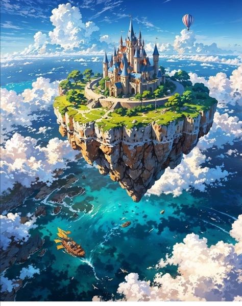 Fantasy World Map, Fantasy Island, Dreamy Landscapes, Landscape And Urbanism, Soyut Sanat Tabloları, Zelda Art, Fantasy City, Fantasy Castle, Fantasy Setting