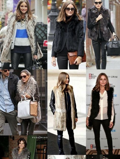 Fur Vest Outfits, Mantel Outfit, Fur Gilet, Olivia Palermo Style, Cool Girl Style, Olivia Palermo, Fur Coats, Plaid Fashion, Mode Inspo