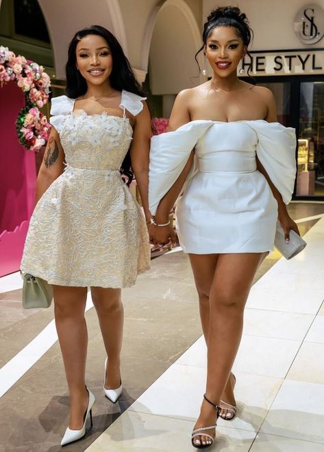 Luxury Cream Dinner Dresses, Luxury White Dresses For Dinner, Glamorous White Dinner Dress, Chic Dinner Dress With Bow, Dinner Dress Classy Evening, Dinner Outfit Classy Evening, White Fitted Dinner Dress, Dinner Outfits Classy, Seshweshwe Dresses