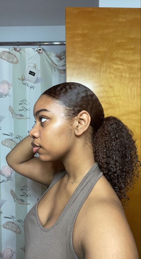 4b Slick Back Ponytail, Slick Back Wash And Go, Slicked Back 4c Hair, Slicked Back Ponytail 4c, Slicked Back Curly Hair Ponytail, Sick Back Ponytail, Slick Ponytail Natural Hair, Slick Back Thick Natural Hair, Curly Hairstyles Slick Back