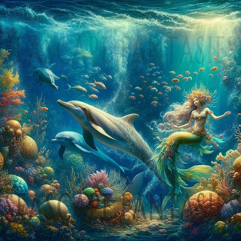 The Heart Of The Ocean, Dolphin Painting, Friendship Art, Life Artwork, Ocean Heart, Ocean Depth, Digital Oil Painting, Underwater Life, Beautiful Mermaids