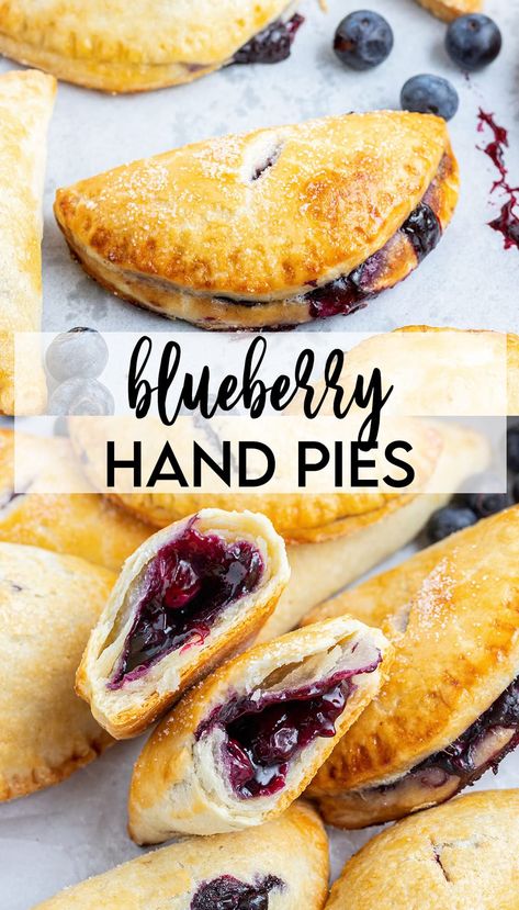 Blueberry Hand Pies Blueberry Hand Pies, Blueberry Pies, Buttery Flaky Pie Crust, Fruit Pie Recipe, Fresh Blueberry Pie, Blueberry Filling, Fried Pies, Tart Filling, Homemade Food Gifts