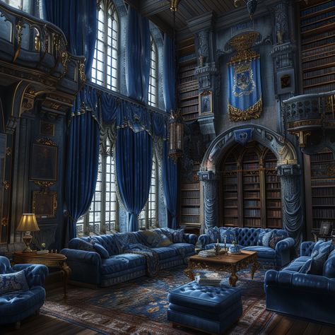 Ravenclaw Reimagined: Enchanting Bedroom Designs with Midjourney AI – A Sparkly Life for Me Hogwarts Aesthetic Ravenclaw Common Room, Hogwarts Common Rooms Ravenclaw, Hogwarts Ravenclaw Common Room, Hogwarts Living Room, Ravenclaw Common Room Bedrooms, Ravenclaw Common Room Aesthetic, Ravenclaw Dorm Room, Ravenclaw Inspired Bedroom, Harry Potter Common Room