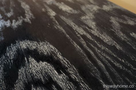 I have always loved the look of ebonized cerused, or limed, oak.  The overall finish is a deep black, while the wood grain is filled with white pigment.  The sharp contrast accentuates oak’s beautiful grain patterns and creates a high-end, glamorous look.  This finish can be achieved in any color combination, but the classic black … Black Cerused Oak Cabinets, Cerused Oak Cabinets, Wine Walls, Ebonized Oak, Burnt Wood Finish, Cerused Wood, Gel Stains, Stained Kitchen Cabinets, Midcentury Interior