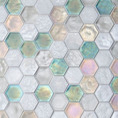 White Glass Tile, Iridescent Tile, Gorgeous Tile, Hexagonal Mosaic, Hexagon Tiles, Hexagon Pattern, Tile Pattern, Bathroom Floor Tiles, Product Catalog