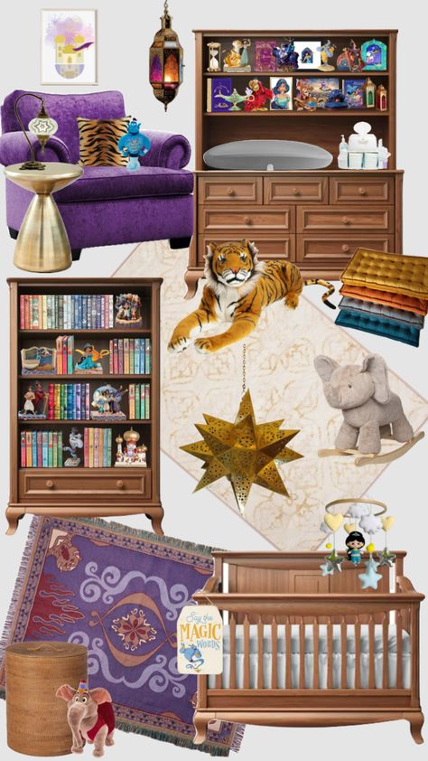 Aladdin Nursery #aladdin #aladdinnursery #aladdinaesthetic #aladdinandjasmine #nurseryinspo #nursery Aladdin Nursery, Tangled Nursery, Nursery Moodboard, Aladdin And Jasmine, Baby Rooms, Nursery Inspo, Aladdin, Tangled, Baby Room