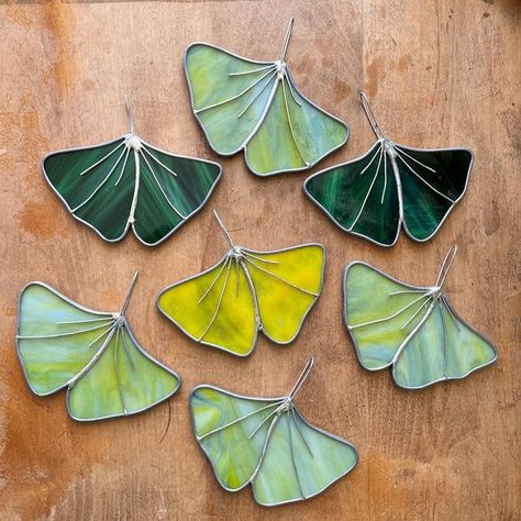 Erin - Stained Glass Artist on Instagram: "Ginkgo leaves are restocked! 🍃" Ginkgo Leaf Stained Glass Pattern, Simple Stained Glass Designs, Stained Glass Beginner, Stained Glass Simple, Simple Stained Glass Patterns, Stained Glass Plants, Stained Glass Leaves, Stained Glass Leaf, Craft Nights