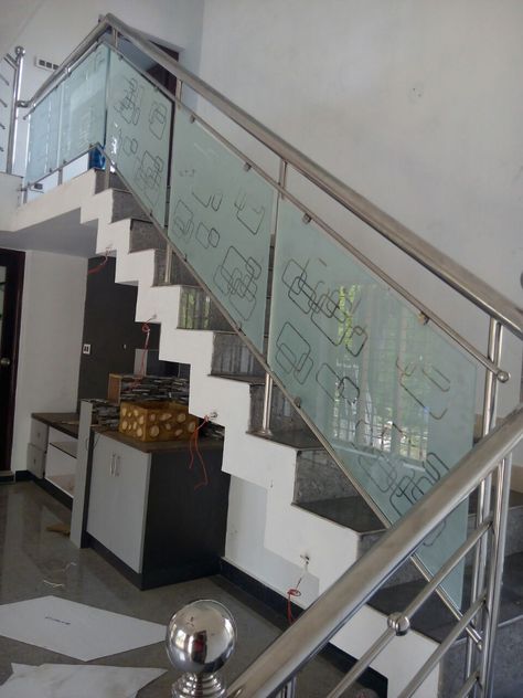 Stainless Steel handrails Glass Railing Design, Glass Handrails For Stairs, Steel Glass Railing Design, Steel And Glass Railing Design, Handrail Glass Design, Steel Railing With Glass Design, Staircase Glass Design, Ralling Glass Designs, Handrails For Stairs Stainless Steel