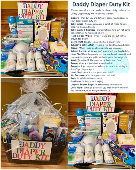 In preparation for the upcoming birth of our son, I made several survival kits for my husband. This is the daddy diaper duty kit!! #daddy  #survivalkit #diaperduty #diaper New Dad Survival Kit Daddy To Be, New Daddy Survival Kit, Daddy Tool Box Baby New Dads, Diaper Party Gift Ideas, Daddy Survival Kit Ideas New Dads, Baby Survival Kit, New Dad Survival Kit, Dad Baby Shower Gift, Papa Baby