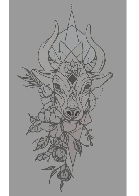 Egyptian Taurus Tattoo, Taurus Bull Drawing, Womens Taurus Tattoo, Mandala Bull Tattoo, Tarot Card Tattoo Taurus, Bull With Crown Tattoo, Girly Taurus Tattoo Design, Pisces Tattoo For Son, Back Tattoo Taurus