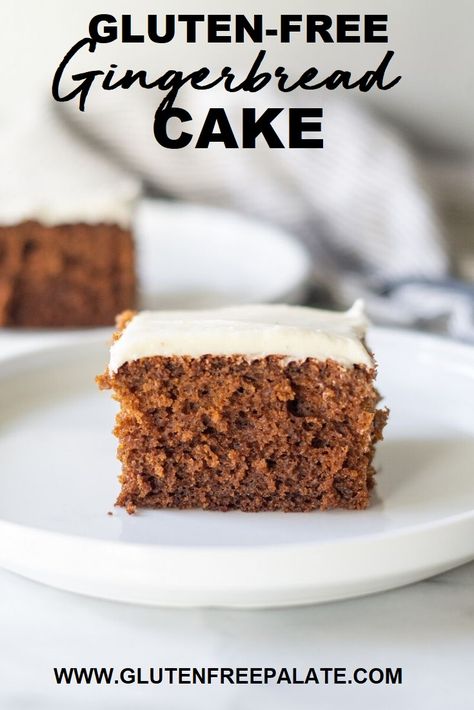 A super simple gingerbread sheet cake with all the flavors of fall! Tender, sweet and spicy, you're going to devour this Gluten-Free Gingerbread Cake with Cream Cheese Frosting. Gluten Free Gingerbread Cake, Gf Cake, Gingerbread Cake Recipe, Baking List, Gluten Free Cake Recipe, Gluten Free Gingerbread, Gluten Free Christmas, Cake With Cream Cheese Frosting, Gluten Free Sweet